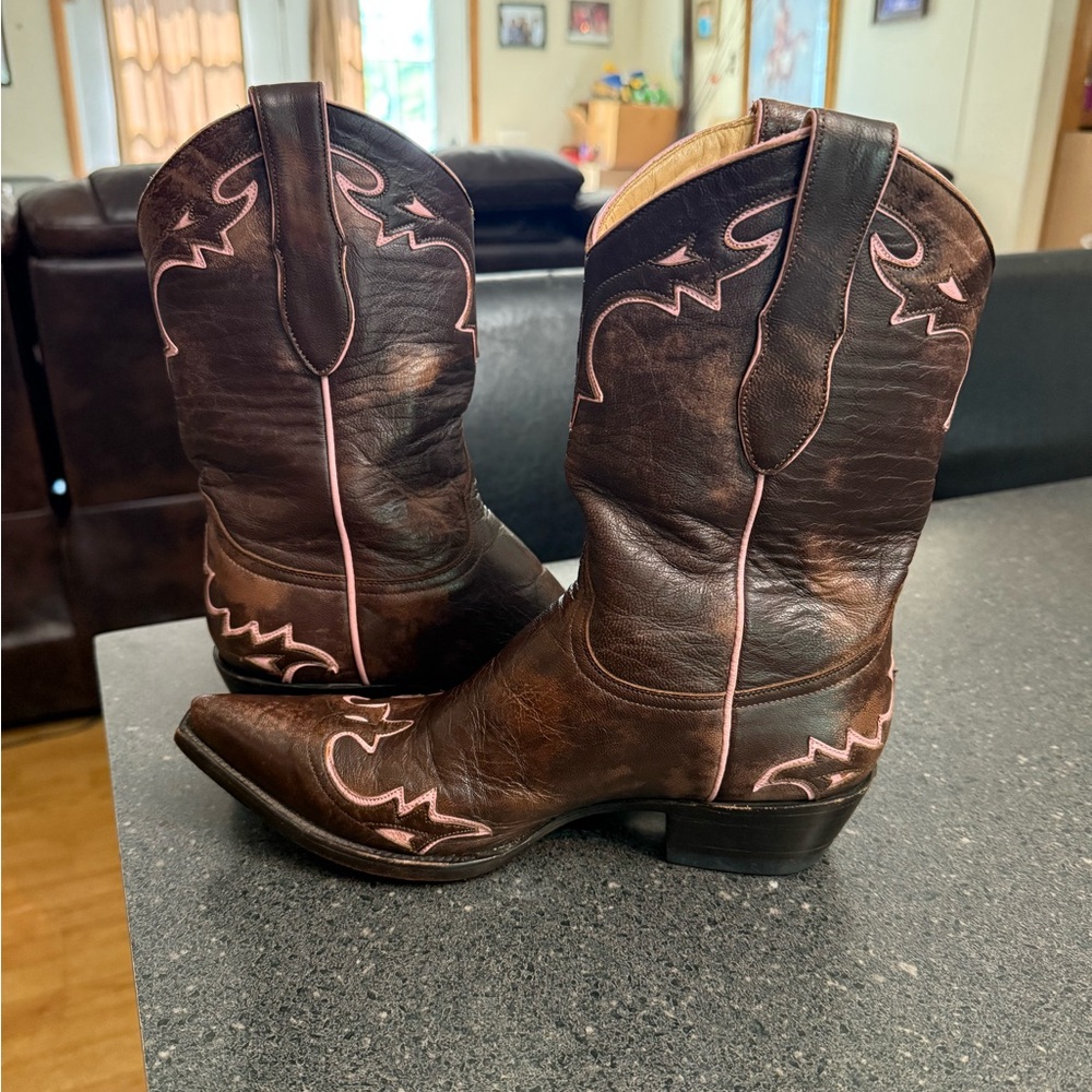 Old Gringo Villa Brown and Pink Leather Western Cowboy Boots size 8.5B Women's - Picture 5 of 8